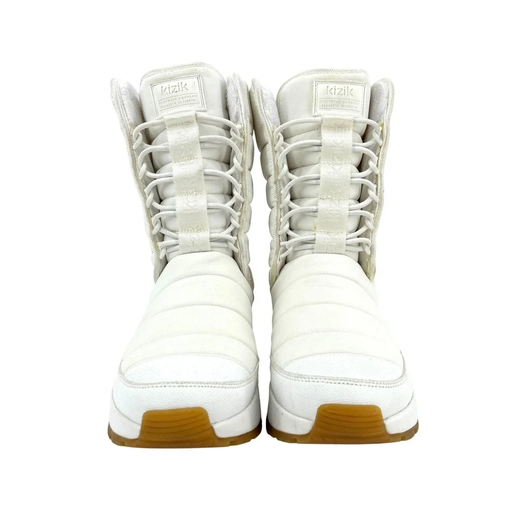 Kizik Juno Womens White Hands Free Winter Puffer Boots High Top Fleece Lined Gum